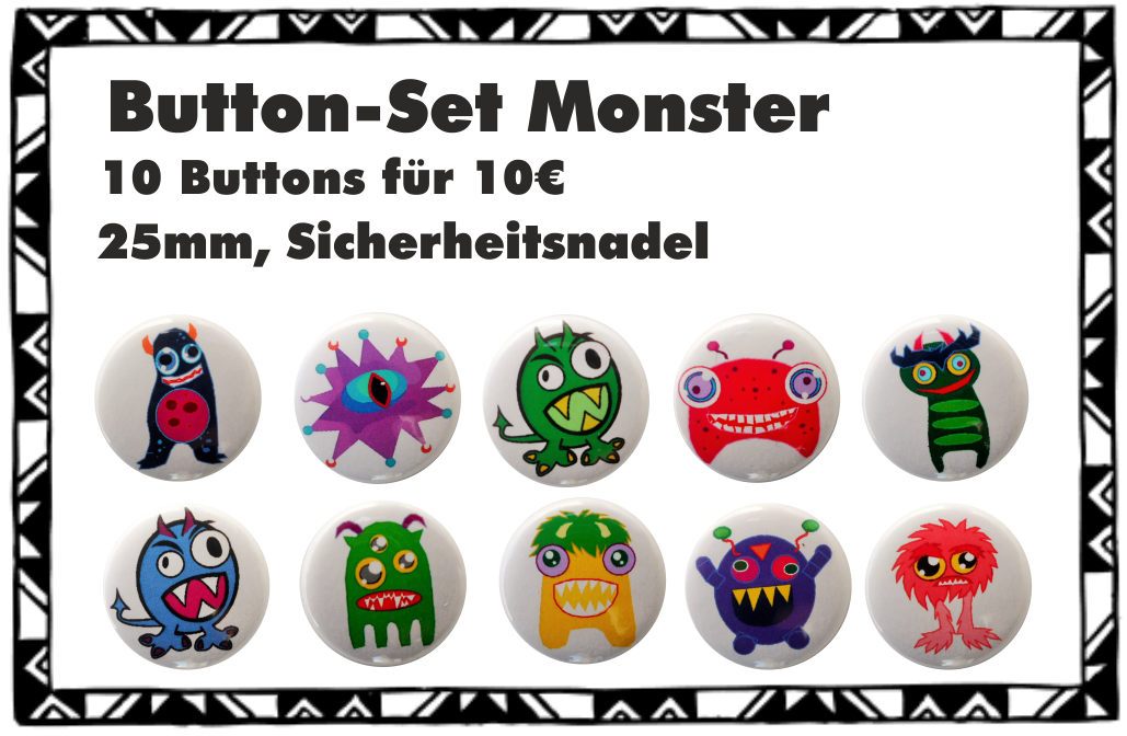 Monster-badges Set 10 pieces